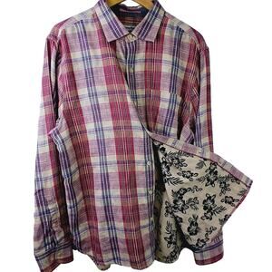 Tommy Bahama SZ L Palapa Plaid Soak Through Fabric Floral Interior Shirt $135